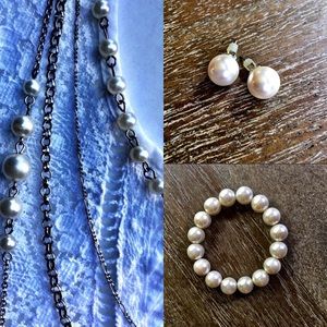 ✝️ Pearl Bundle • Necklace, Bracelet & Earrings Set